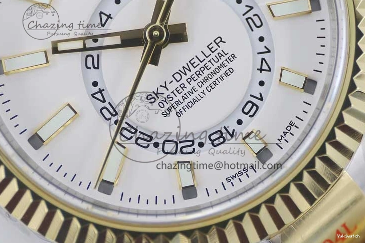 YG Asian SS Dial Edition Sky-Dweller Best 23J to 904L 1:1 Noob White on Bracelet 9001 SS YG 0301
